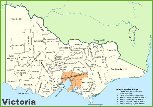 Map of Victoria showing local council areas