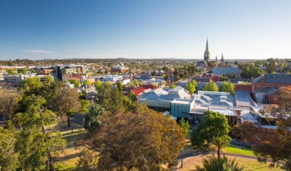 View of parks and buildings in Bendigo, Victoria